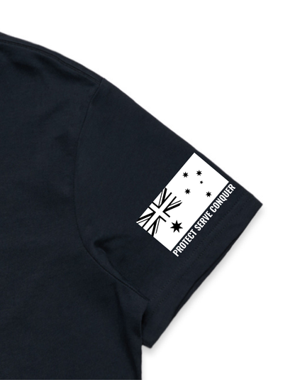 PROTECT SERVE CONQUER LADIES TEE - WHITE LOGO