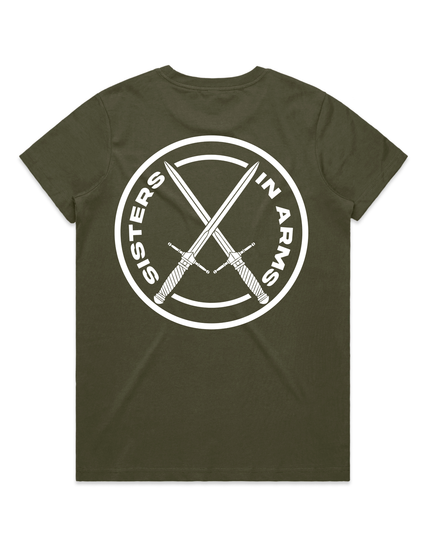 PROTECT SERVE CONQUER LADIES TEE - WHITE LOGO