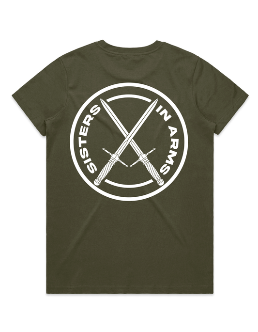 PROTECT SERVE CONQUER LADIES TEE - WHITE LOGO