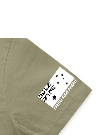 PROTECT SERVE CONQUER LADIES TEE - WHITE LOGO