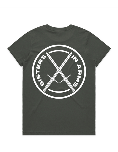 PROTECT SERVE CONQUER LADIES TEE - WHITE LOGO