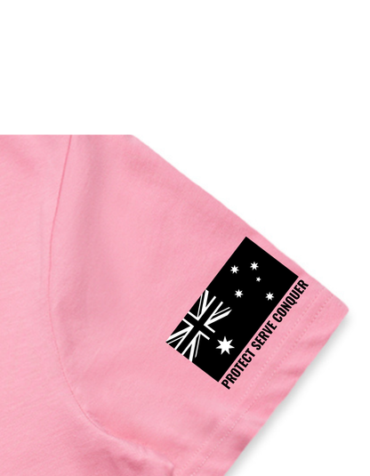 PROTECT SERVE CONQUER LADIES TEE - BLACK LOGO