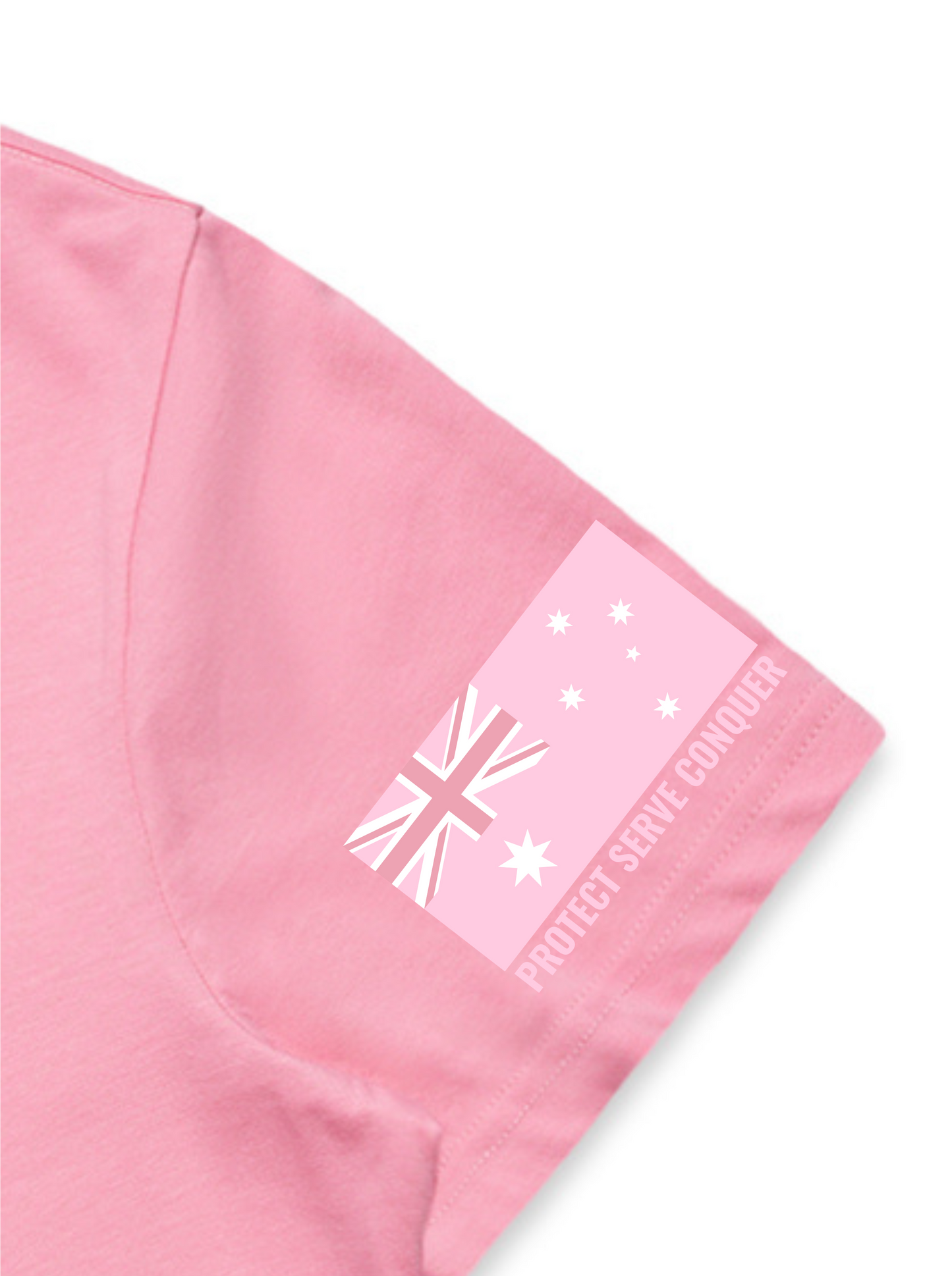 PROTECT SERVE CONQUER LADIES TEE - WHITE LOGO