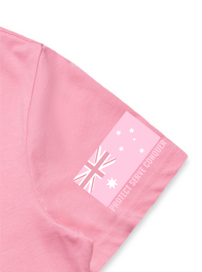 PROTECT SERVE CONQUER LADIES TEE - WHITE LOGO